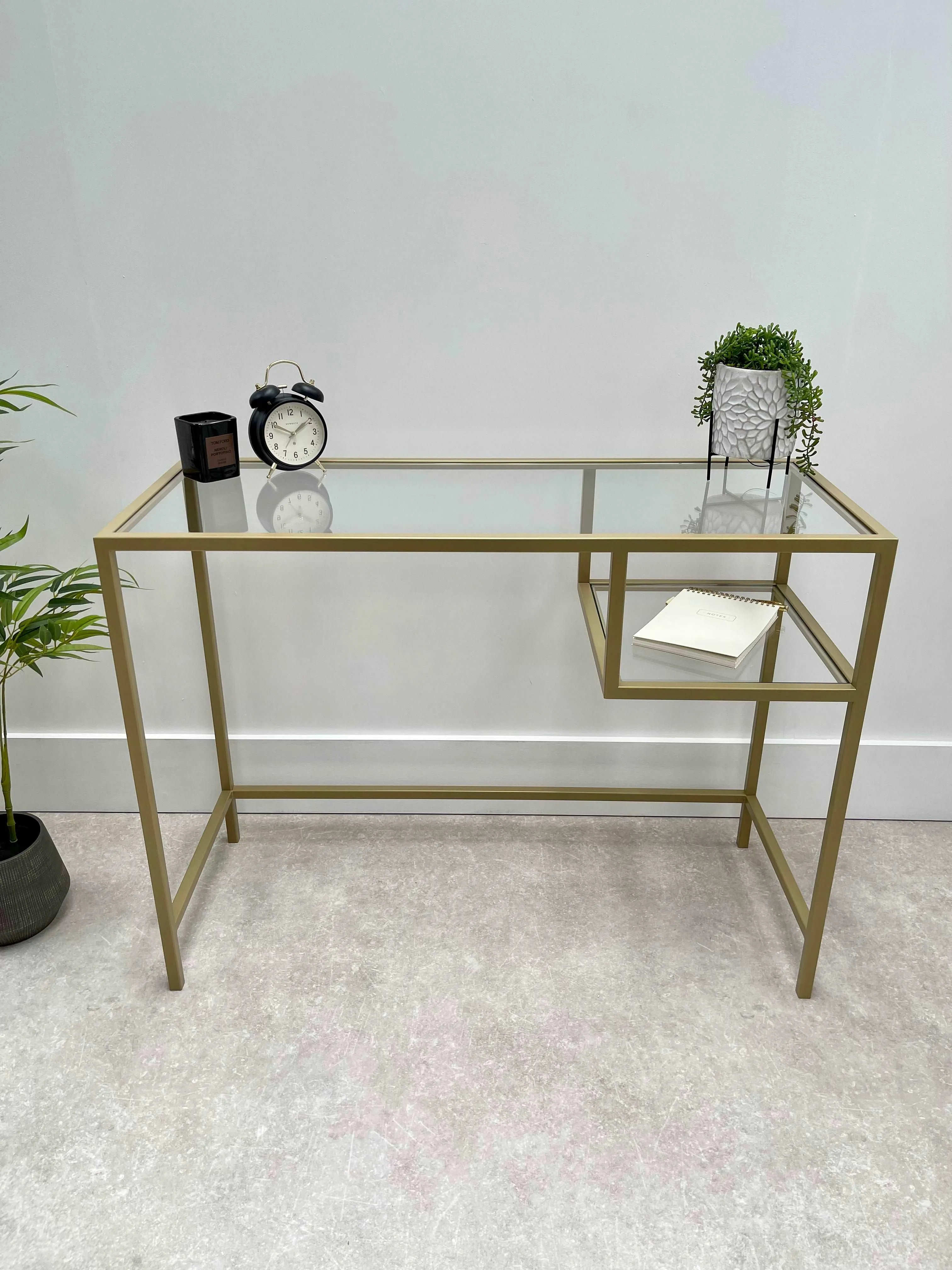 Glass Metal Office Desk Gold