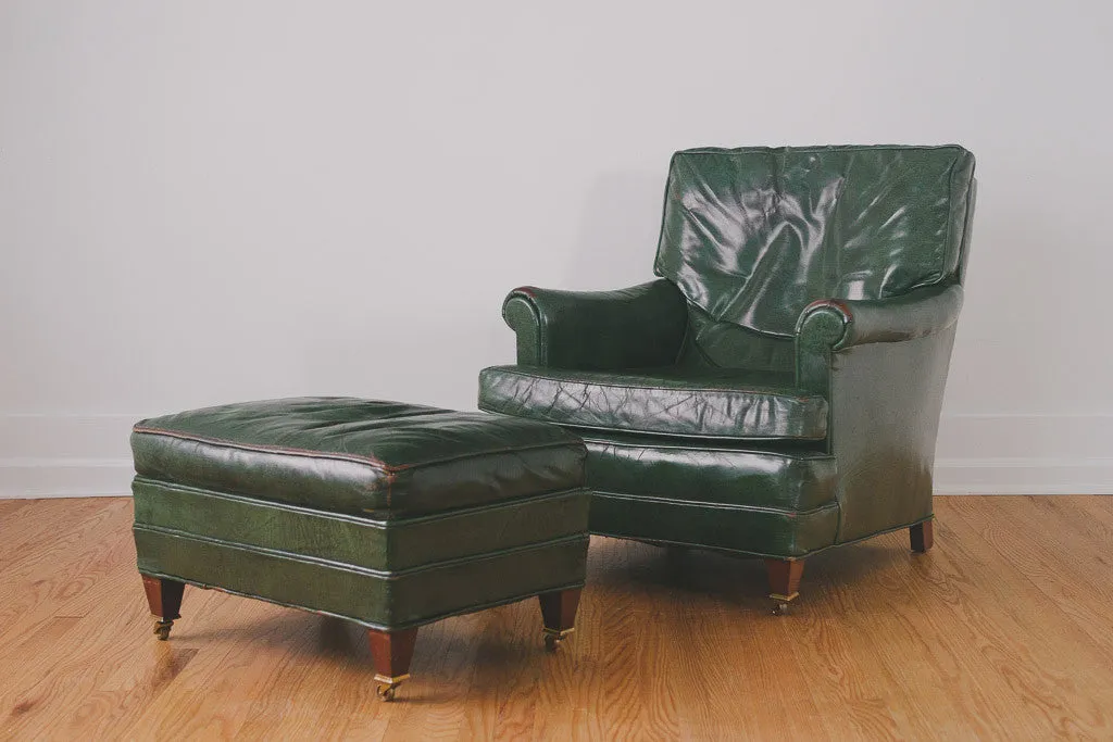 Green Leather Chair & Ottoman