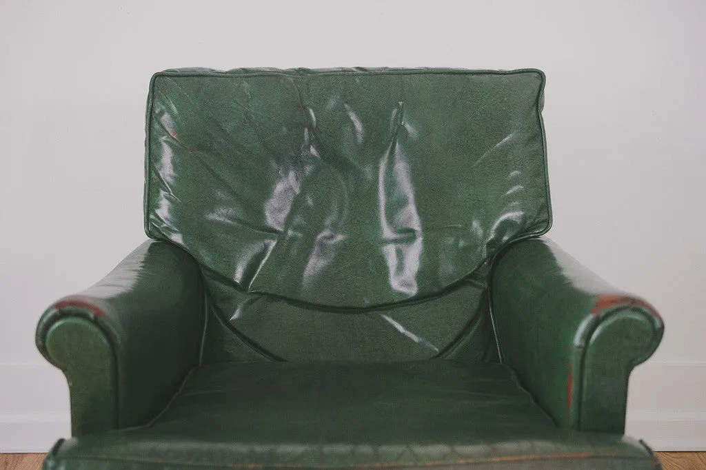 Green Leather Chair & Ottoman