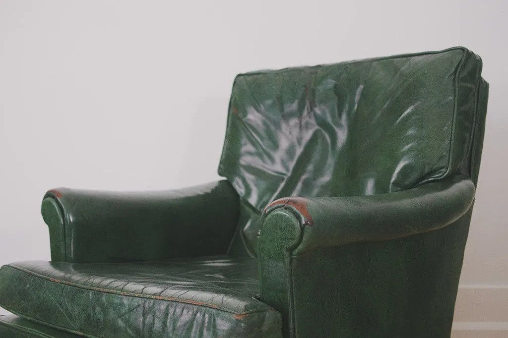 Green Leather Chair & Ottoman