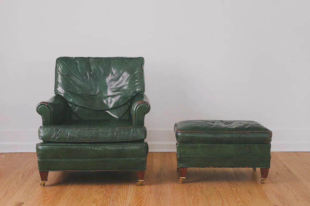 Green Leather Chair & Ottoman