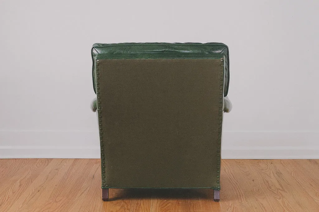 Green Leather Chair & Ottoman