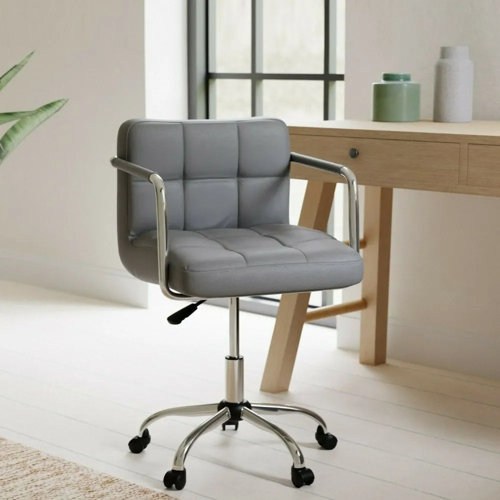 Grey Cushioned Faux Leather Office Chair with Chrome Legs