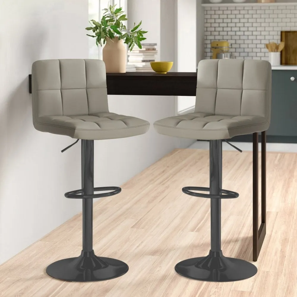 Grey Faux Leather Swivel Bar Stools