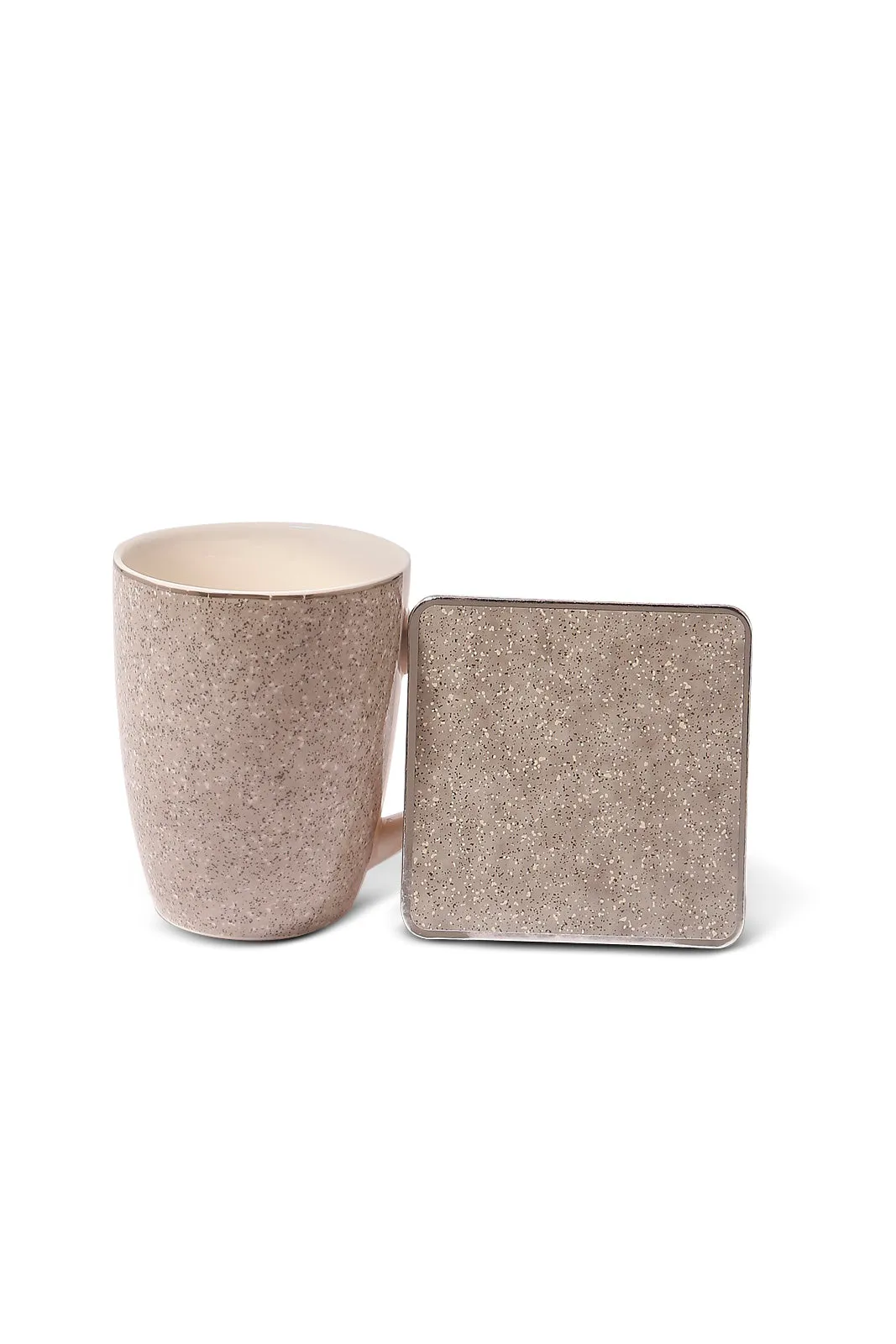 Grey Mug With Wooden Coaster (2 Piece)