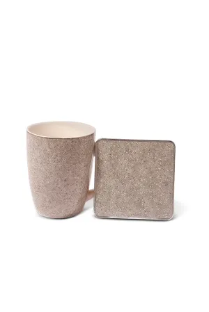 Grey Mug With Wooden Coaster (2 Piece)