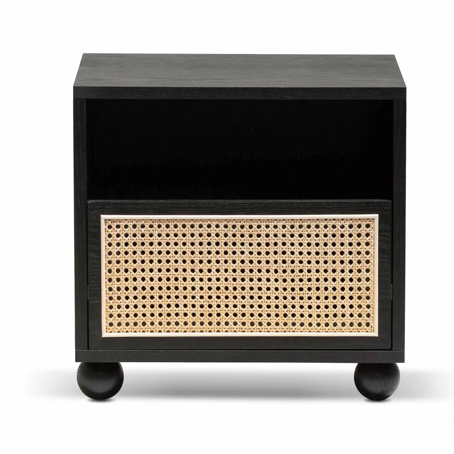 Haley Wooden Side Table with Rattan Front - Black