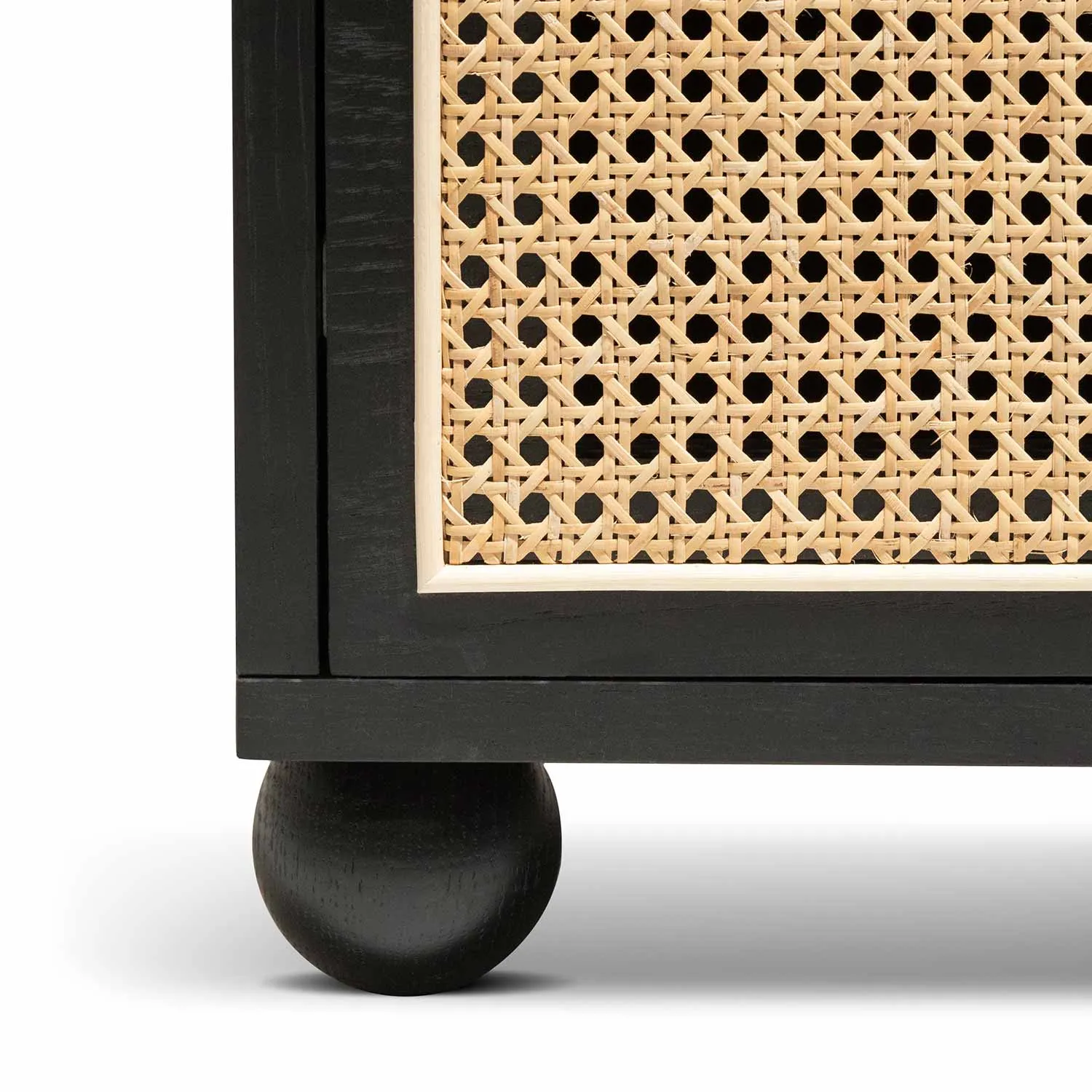 Haley Wooden Side Table with Rattan Front - Black