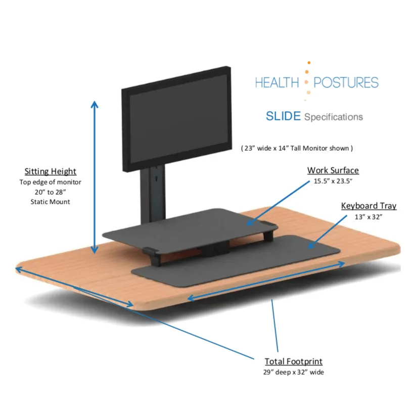 HealthPostures TaskMate Slide Single 6370, Desk Converter