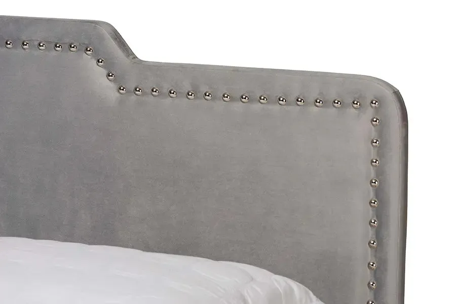 Hobart Gray Velvet Fabric Upholstered Panel Bed (Queen)