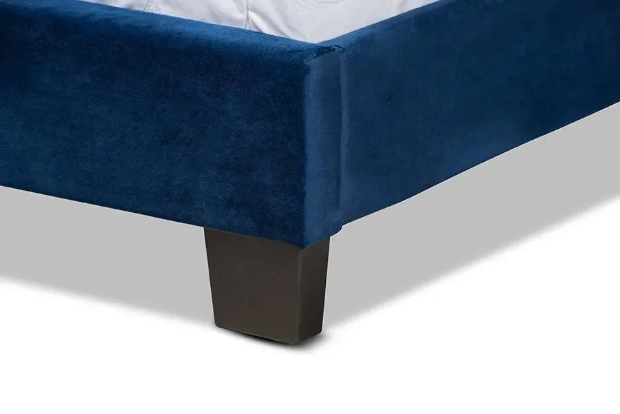 Hobart Navy Blue Velvet Fabric Upholstered Panel Bed (Queen)