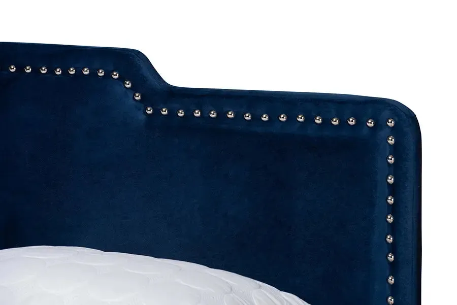 Hobart Navy Blue Velvet Fabric Upholstered Panel Bed (Queen)