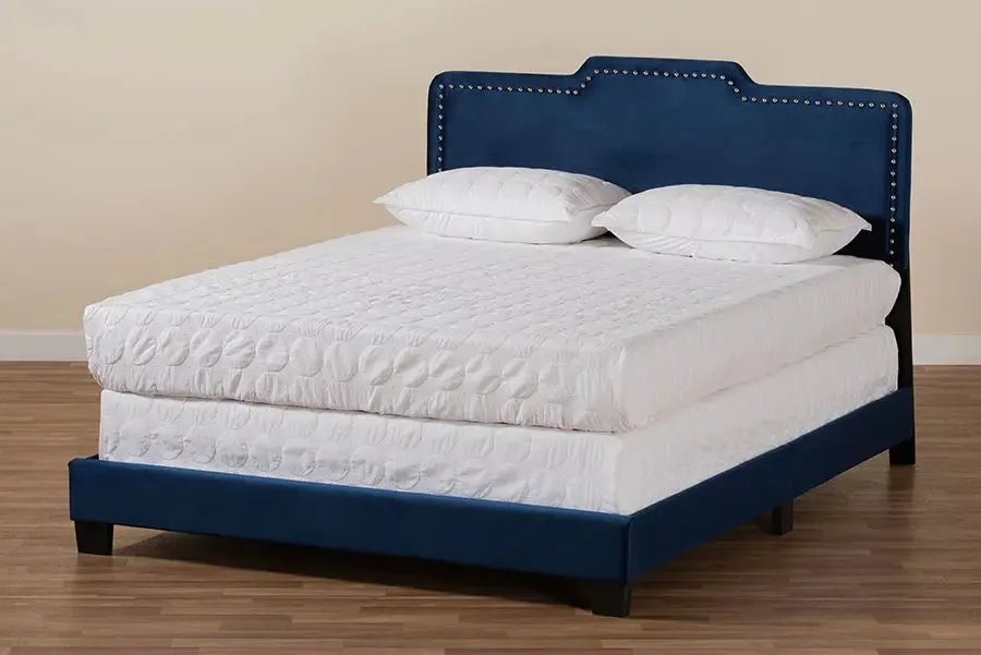 Hobart Navy Blue Velvet Fabric Upholstered Panel Bed (Queen)