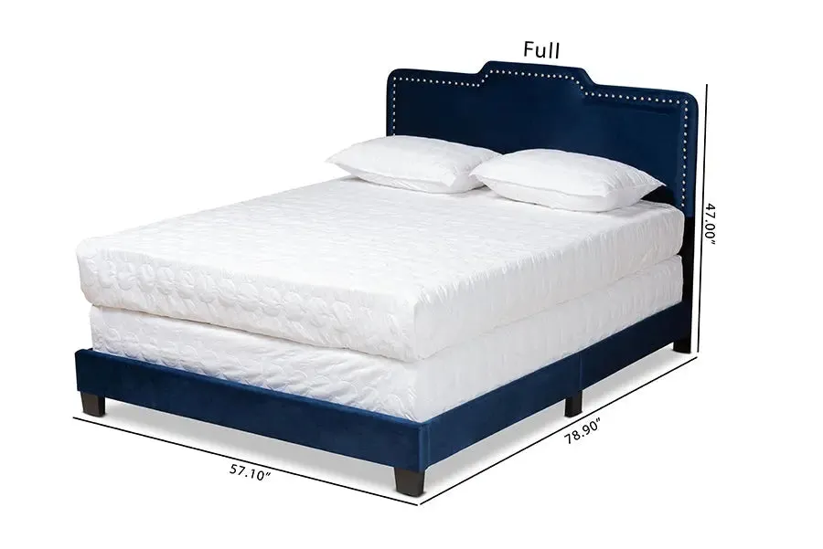 Hobart Navy Blue Velvet Fabric Upholstered Panel Bed (Queen)