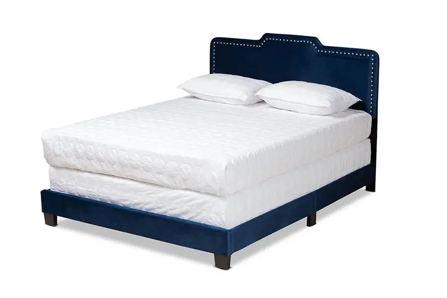 Hobart Navy Blue Velvet Fabric Upholstered Panel Bed (Queen)