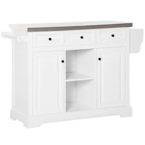 HOMCOM Rolling Kitchen Island with Storage, Kitchen Cart with Stainless Steel Top, Spice Rack & Drawers, White