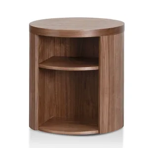 Honigold Round Wooden Bedside Table - Walnut