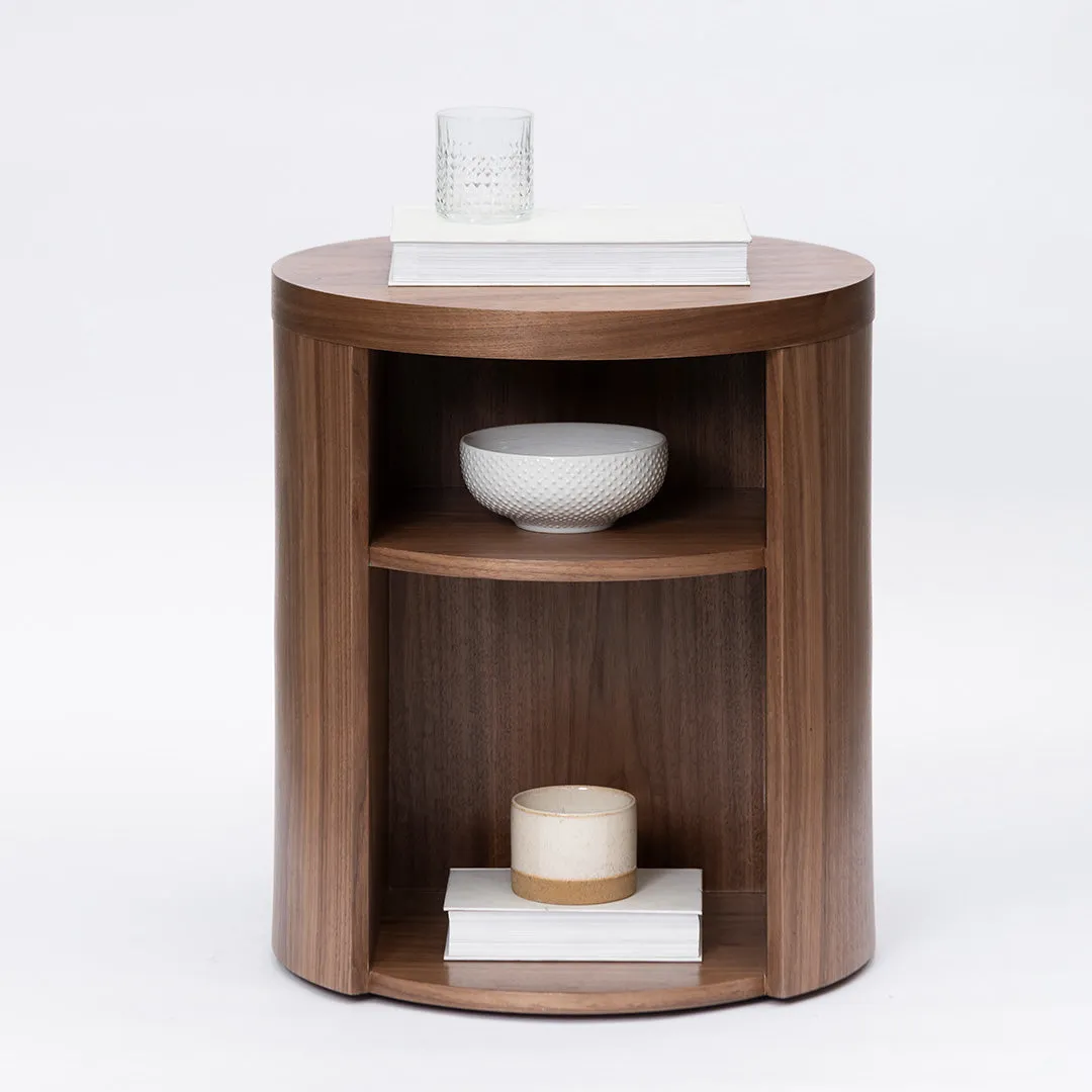 Honigold Round Wooden Bedside Table - Walnut