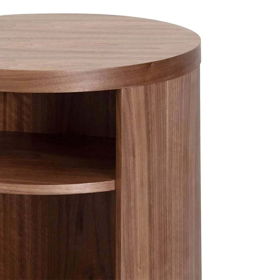 Honigold Round Wooden Bedside Table - Walnut