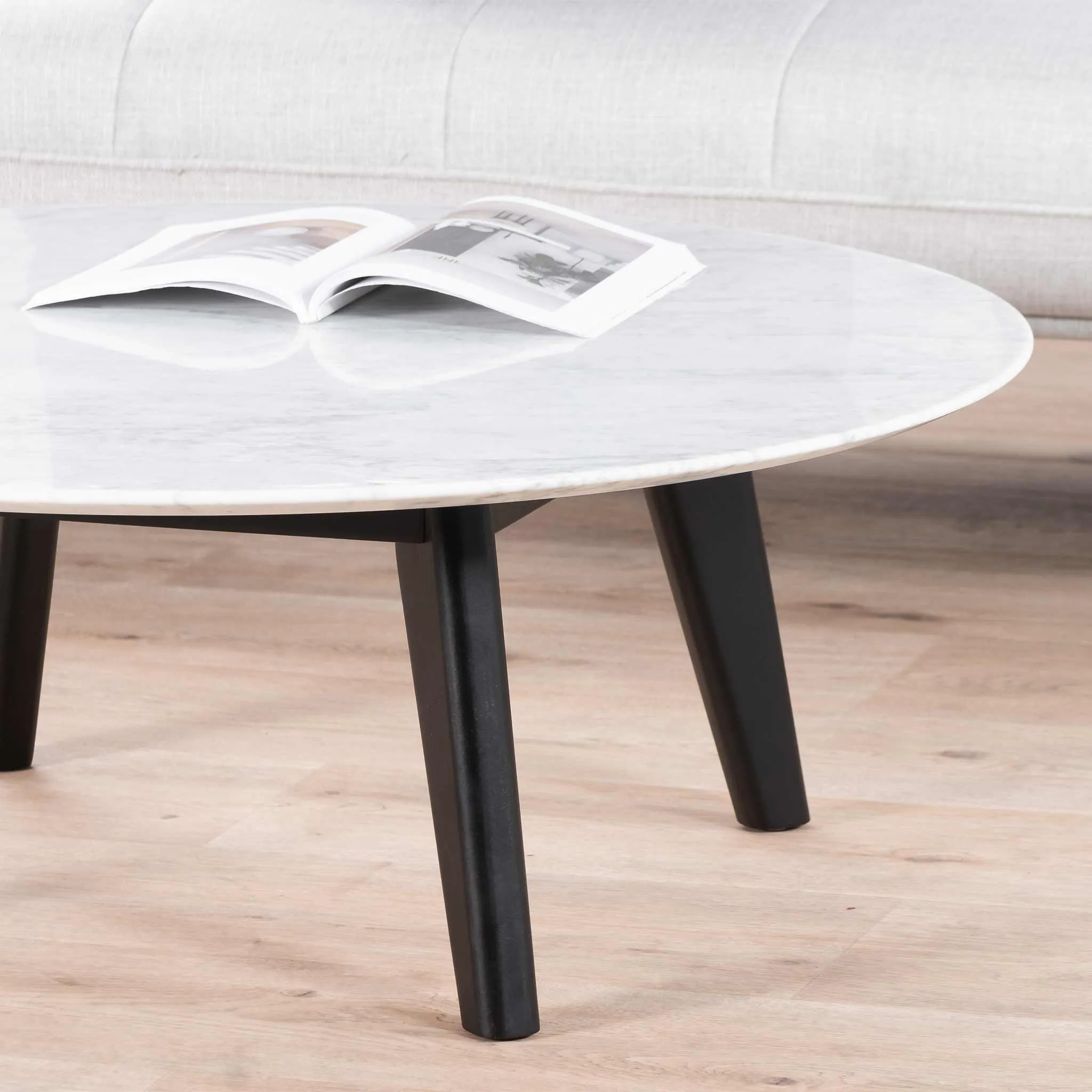 Hunter 100cm Round Marble Coffee Table with Black Legs