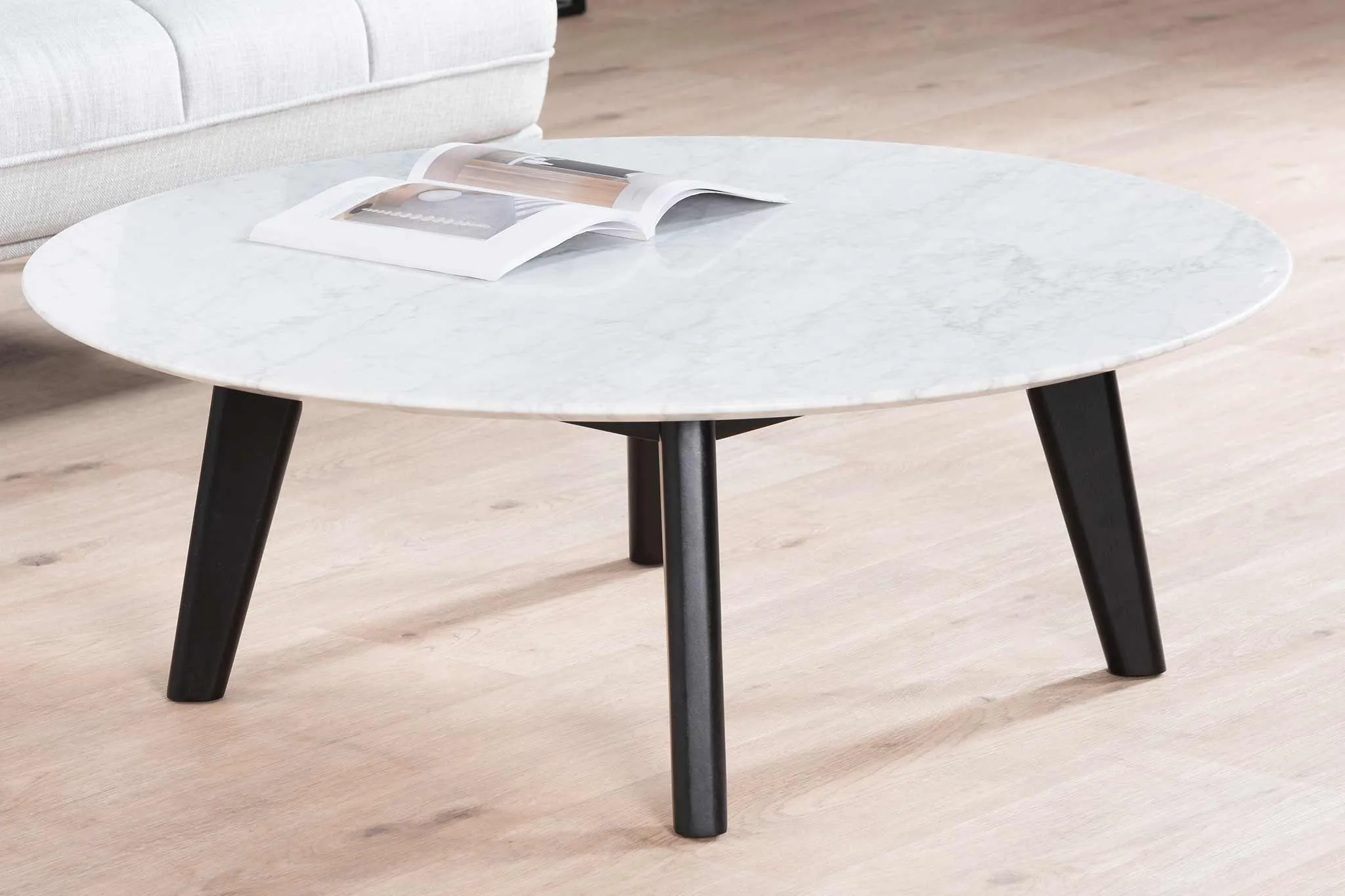 Hunter 100cm Round Marble Coffee Table with Black Legs