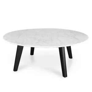 Hunter 100cm Round Marble Coffee Table with Black Legs