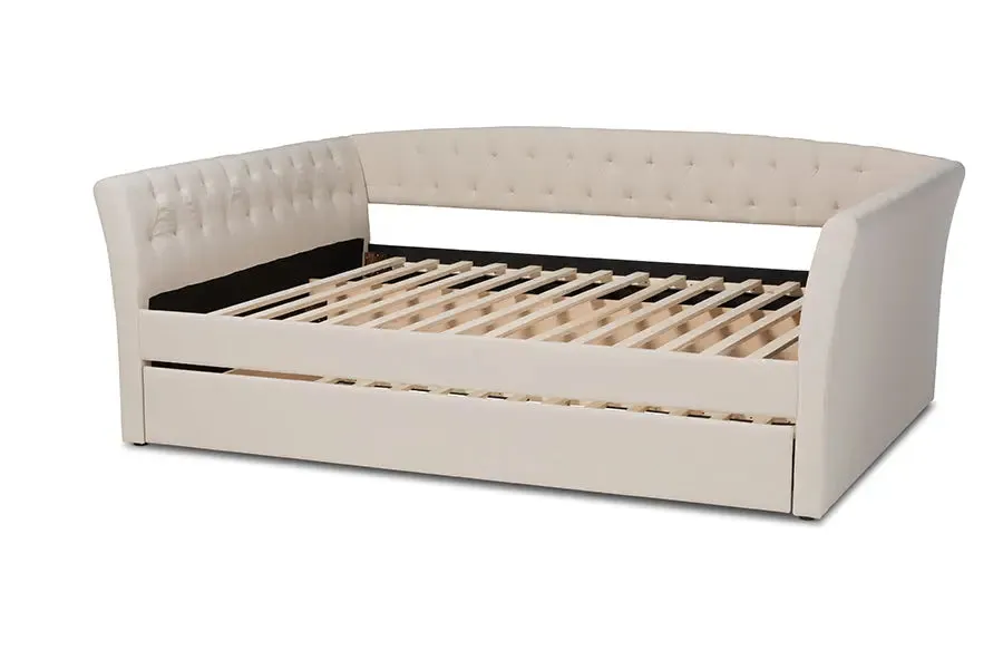 Jayleen Beige Fabric Upholstered Queen Size Daybed w/Trundle Bed