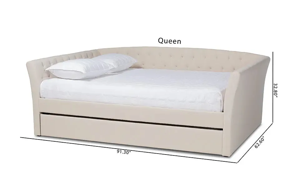 Jayleen Beige Fabric Upholstered Queen Size Daybed w/Trundle Bed