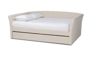 Jayleen Beige Fabric Upholstered Queen Size Daybed w/Trundle Bed