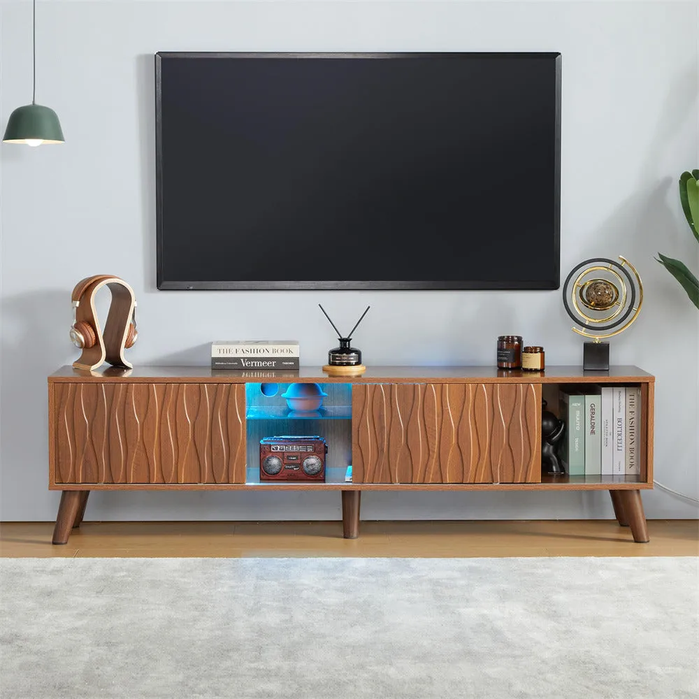 LED TV Stand Console Table with Sliding Barn Door and Adjustable Glass Shelves