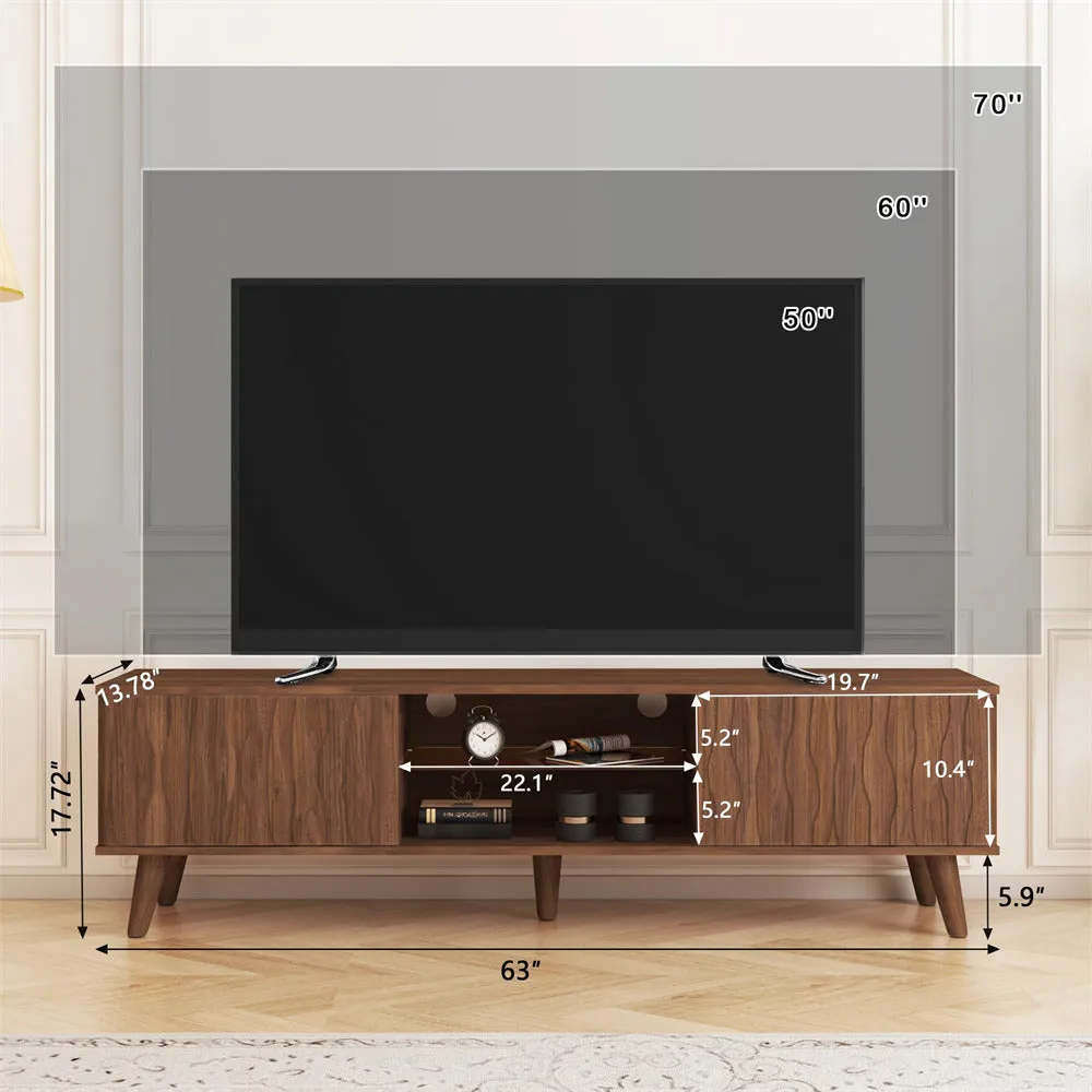 LED TV Stand Console Table with Sliding Barn Door and Adjustable Glass Shelves