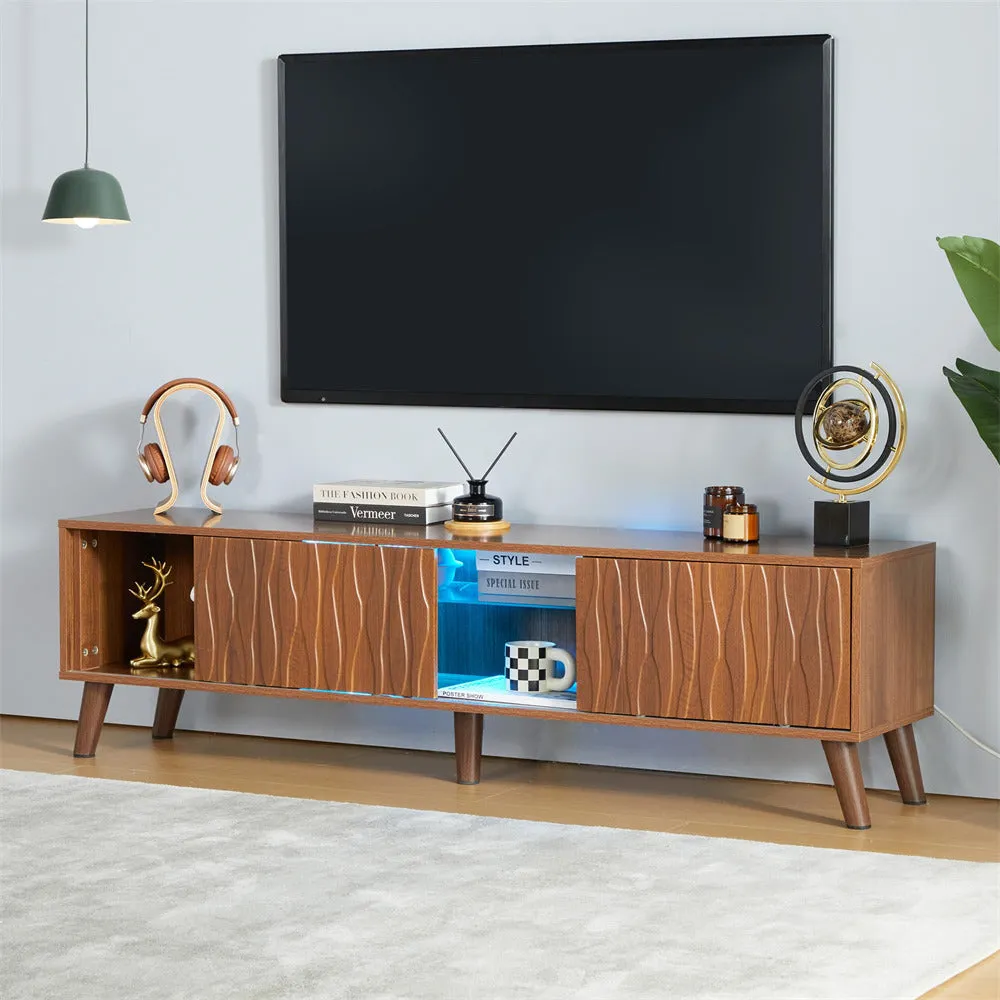 LED TV Stand Console Table with Sliding Barn Door and Adjustable Glass Shelves