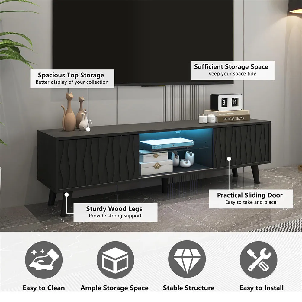 LED TV Stand Console Table with Sliding Barn Door and Adjustable Glass Shelves