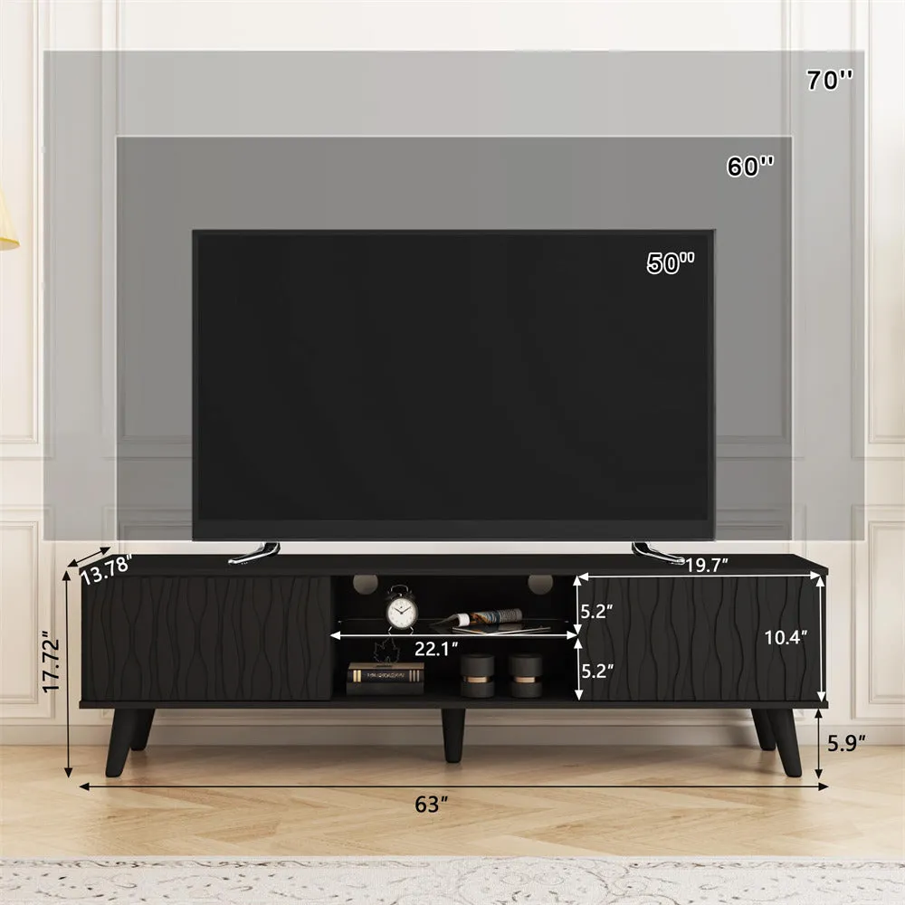 LED TV Stand Console Table with Sliding Barn Door and Adjustable Glass Shelves