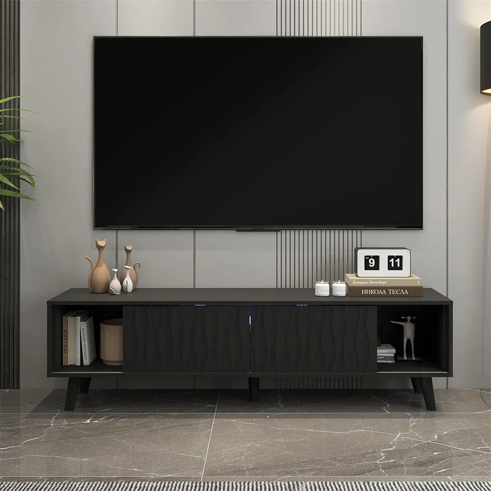 LED TV Stand Console Table with Sliding Barn Door and Adjustable Glass Shelves