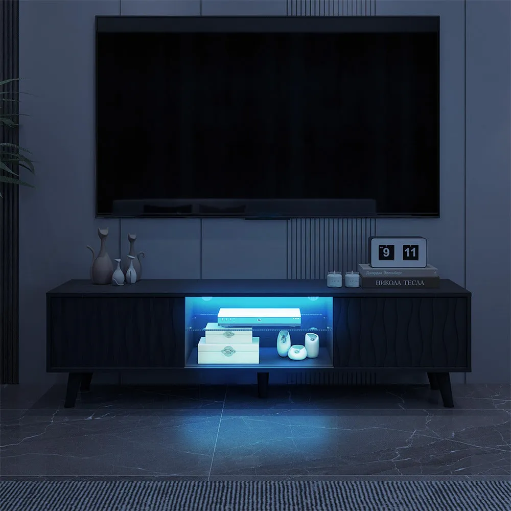 LED TV Stand Console Table with Sliding Barn Door and Adjustable Glass Shelves