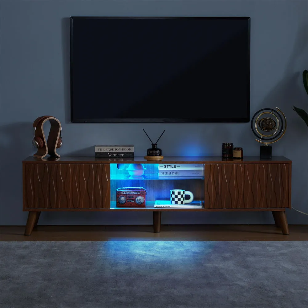 LED TV Stand Console Table with Sliding Barn Door and Adjustable Glass Shelves