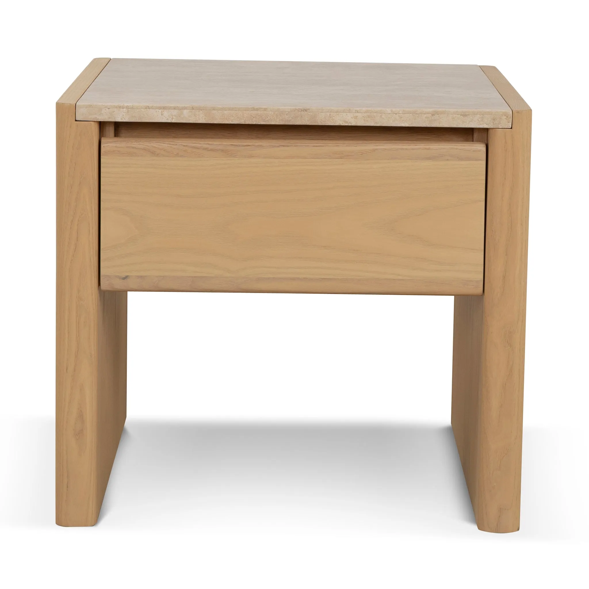 Linden 55cm Travertine Top Bedside Table - Creme Ash