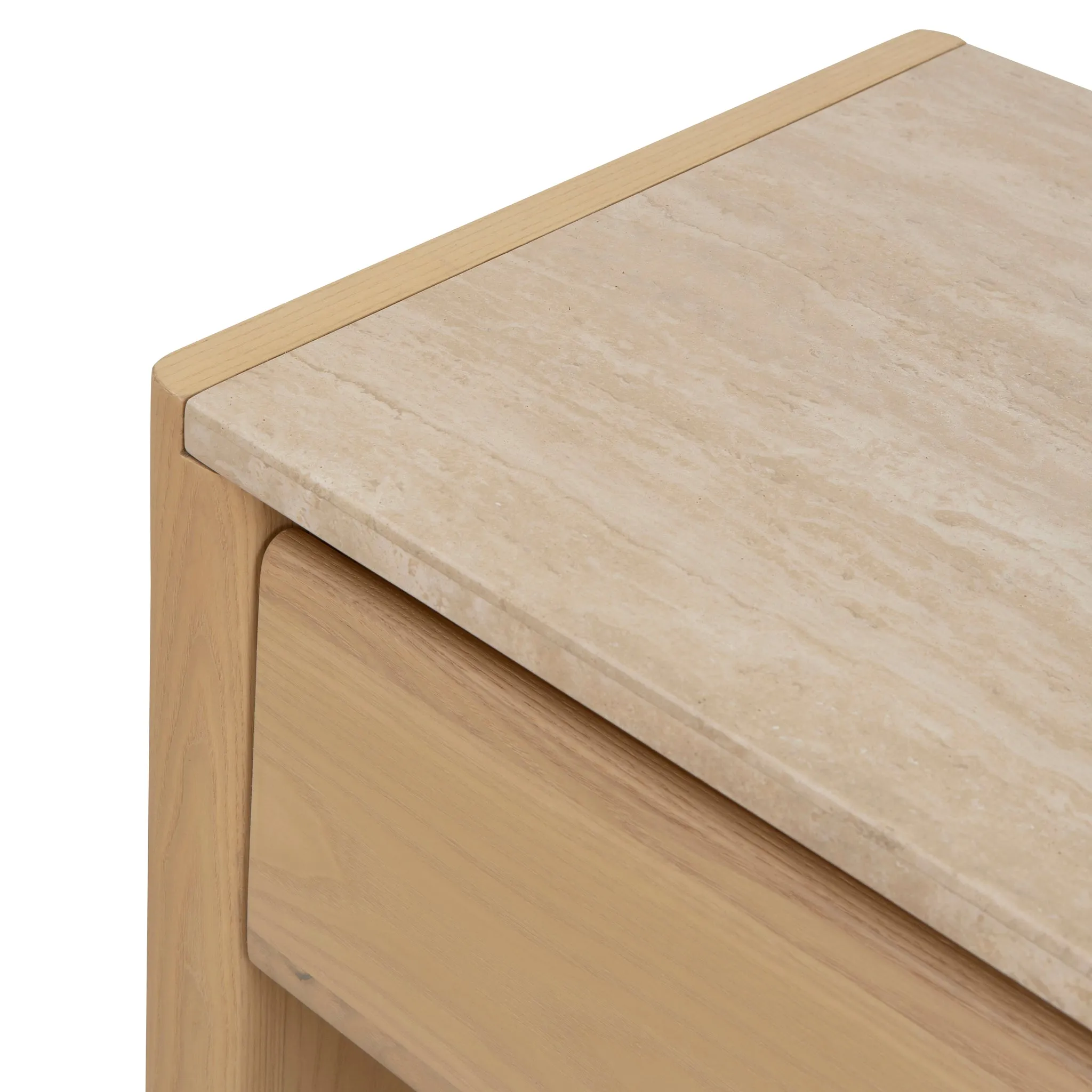 Linden 55cm Travertine Top Bedside Table - Creme Ash