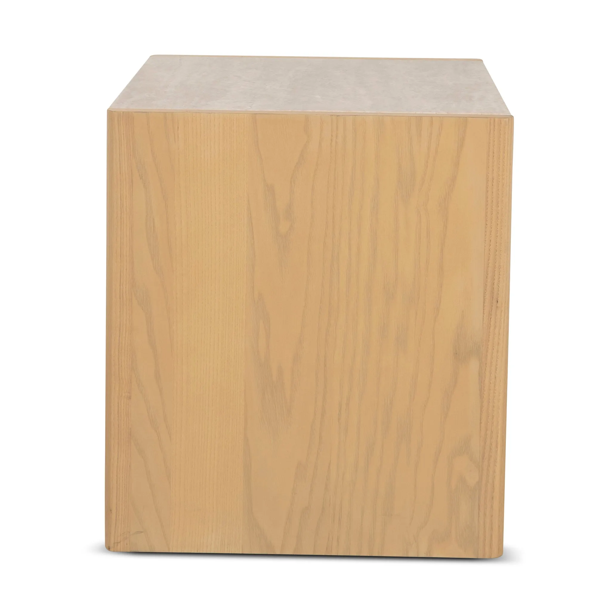 Linden 55cm Travertine Top Bedside Table - Creme Ash