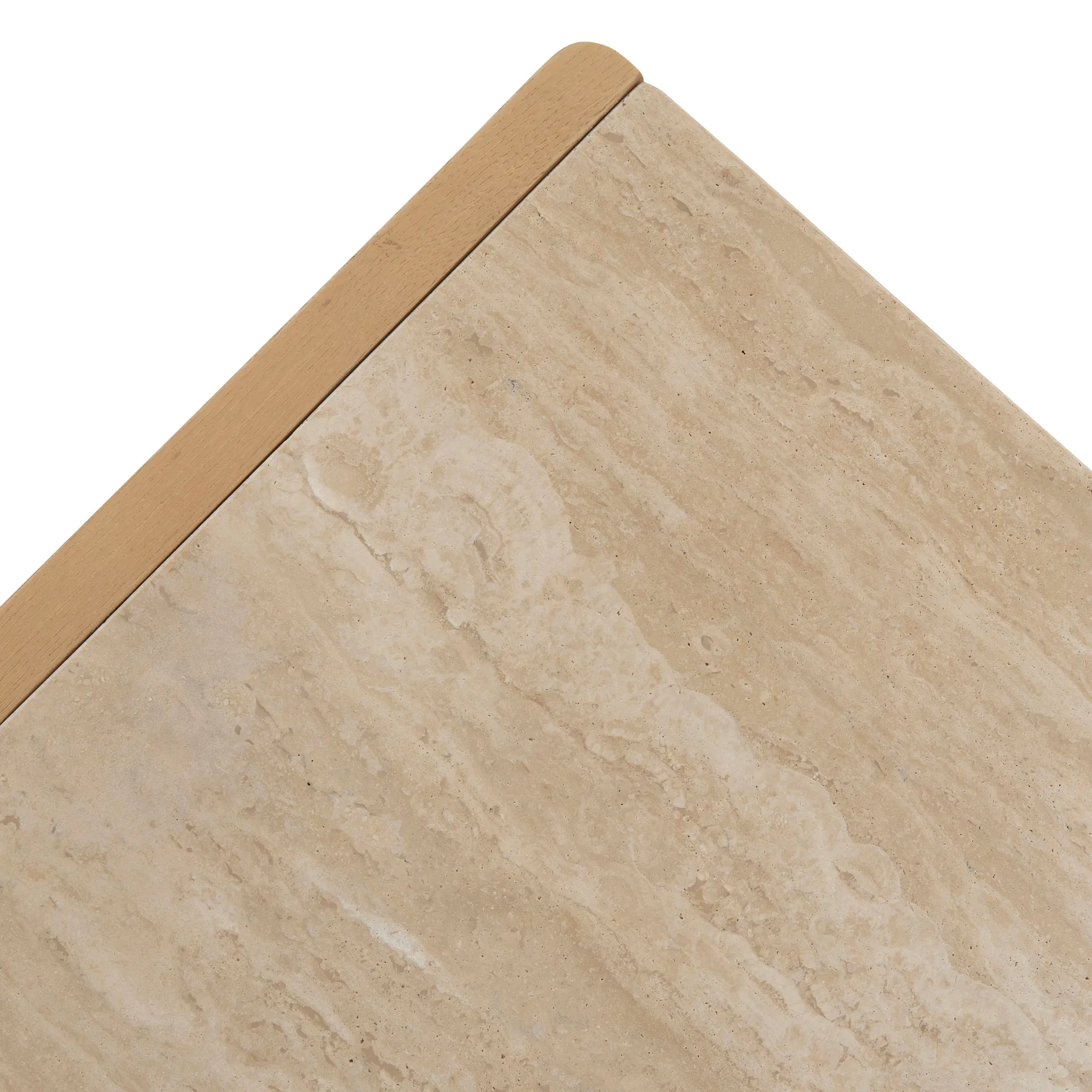 Linden 55cm Travertine Top Bedside Table - Creme Ash