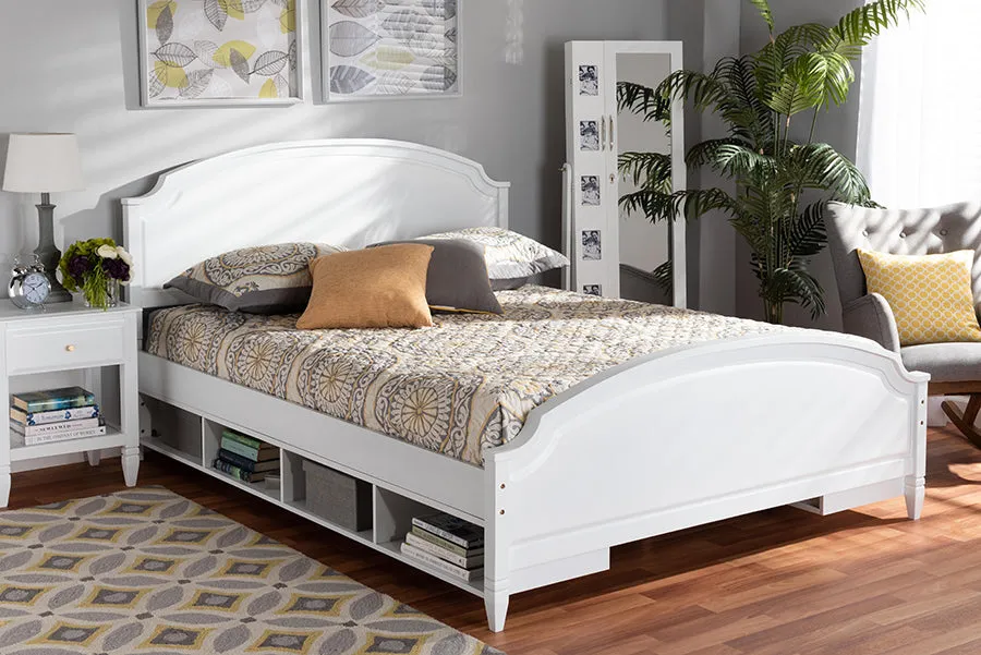 Lizzie White Wood Storage Platform Bed (Queen)