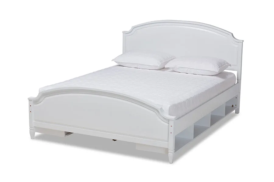 Lizzie White Wood Storage Platform Bed (Queen)