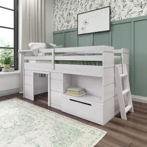 Low Loft Bed, Twin Bed Frame For Kids With 1 Drawer