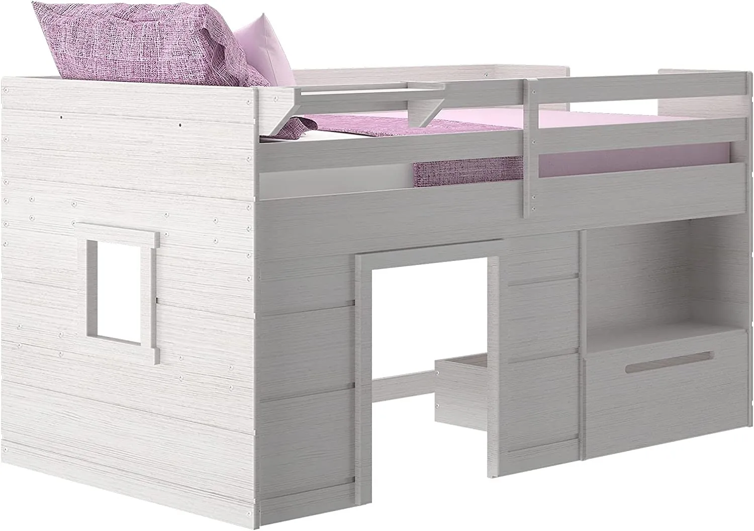 Low Loft Bed, Twin Bed Frame For Kids With 1 Drawer