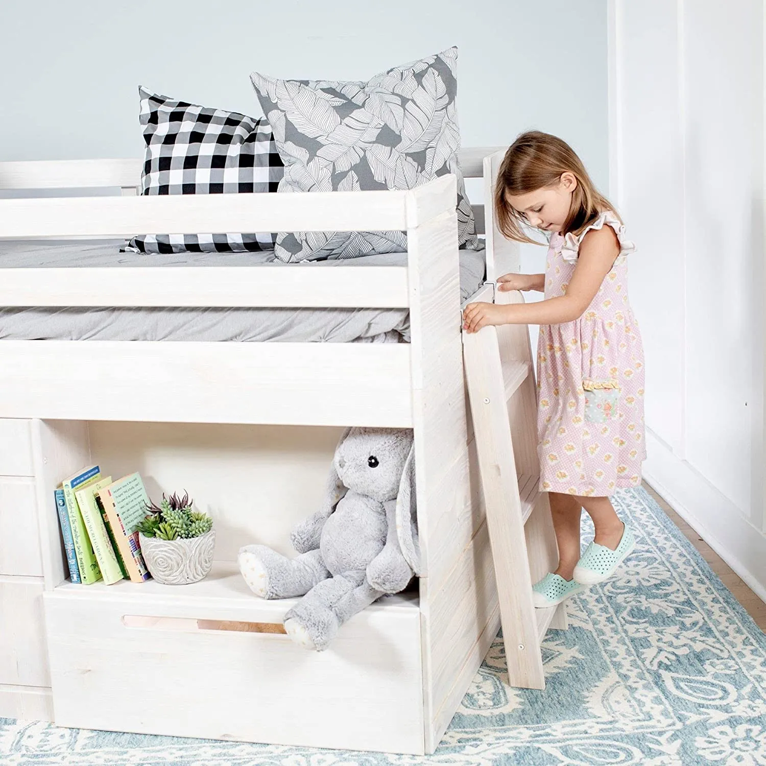 Low Loft Bed, Twin Bed Frame For Kids With 1 Drawer