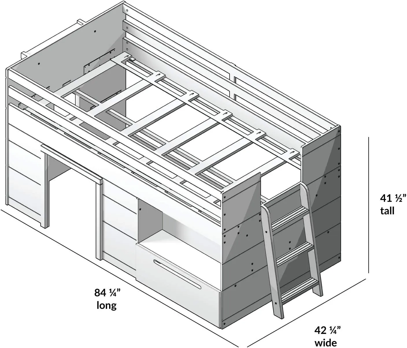 Low Loft Bed, Twin Bed Frame For Kids With 1 Drawer