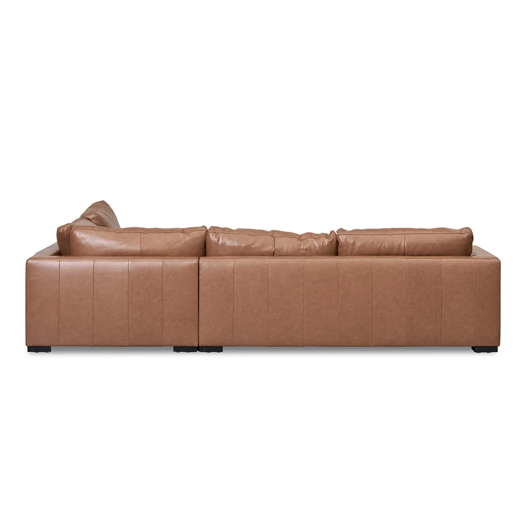 Lucinda 4 Seater Right Chaise Leather Sofa - Caramel Brown