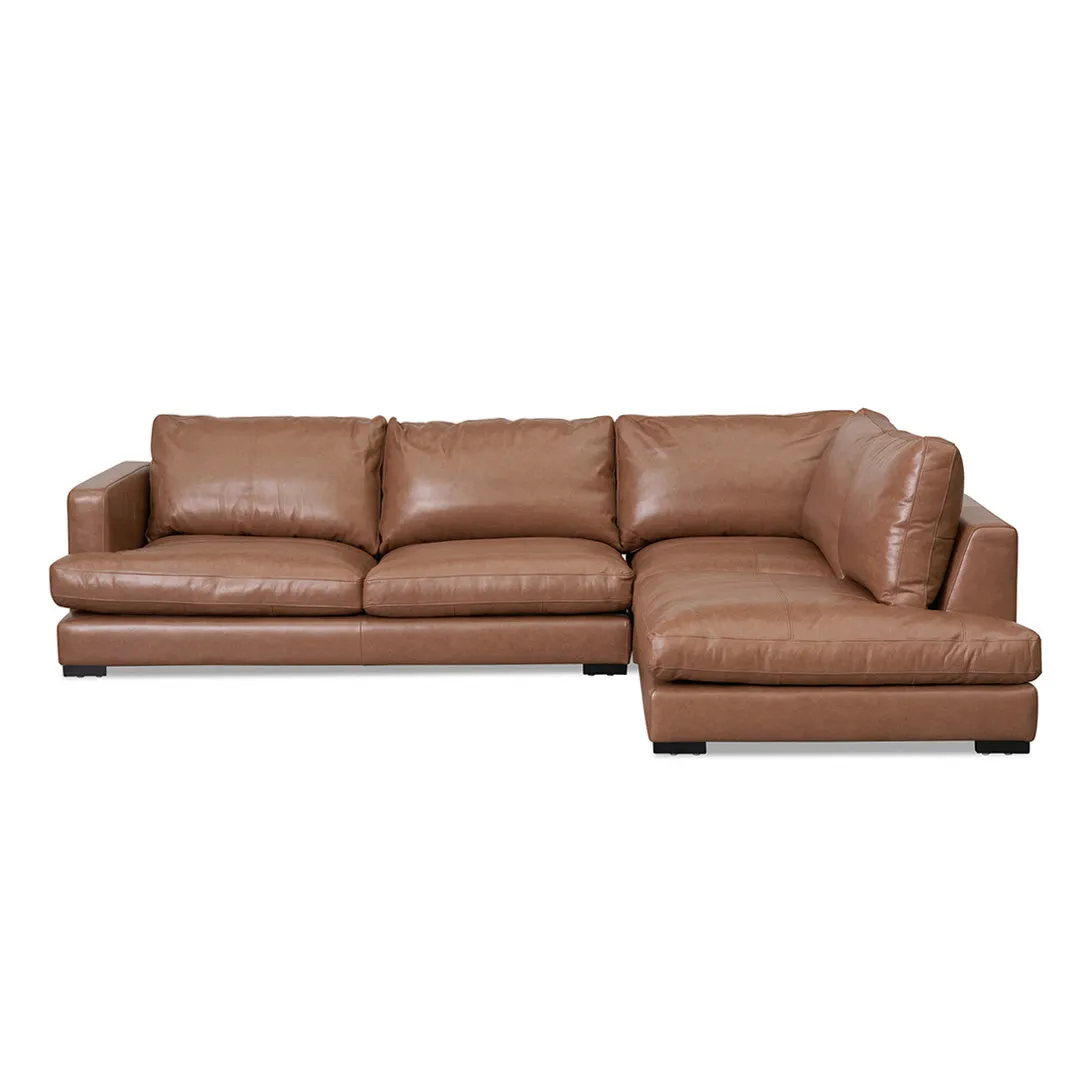 Lucinda 4 Seater Right Chaise Leather Sofa - Caramel Brown