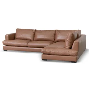 Lucinda 4 Seater Right Chaise Leather Sofa - Caramel Brown